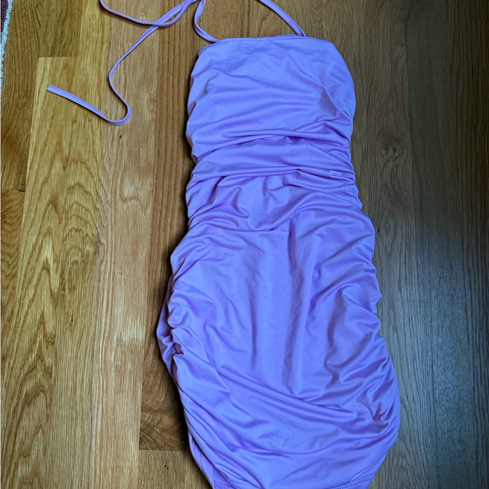 Purple Mini Dress with Ruched Design